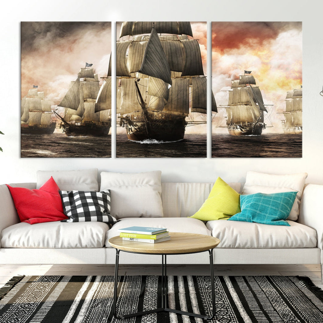 Pirate Fleet Canvas Wall Art Print Pirate Ships Canvas Print Vintage Painting Art Nautical Wall Art
