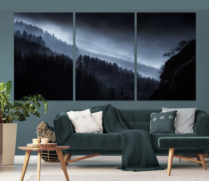 Impression sur toile d’art mural de paysage de forêt brumeuse