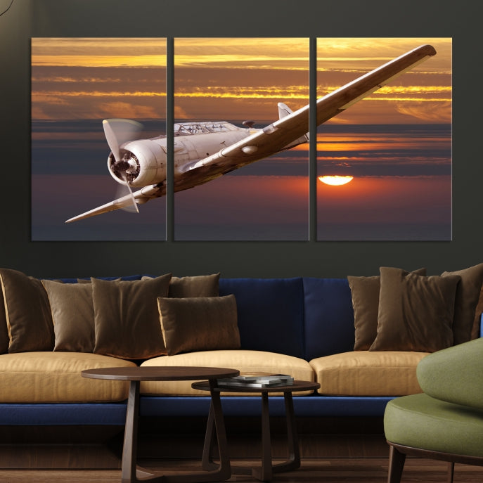 Avi Wall Art Airplane on Sunset Canvas Print