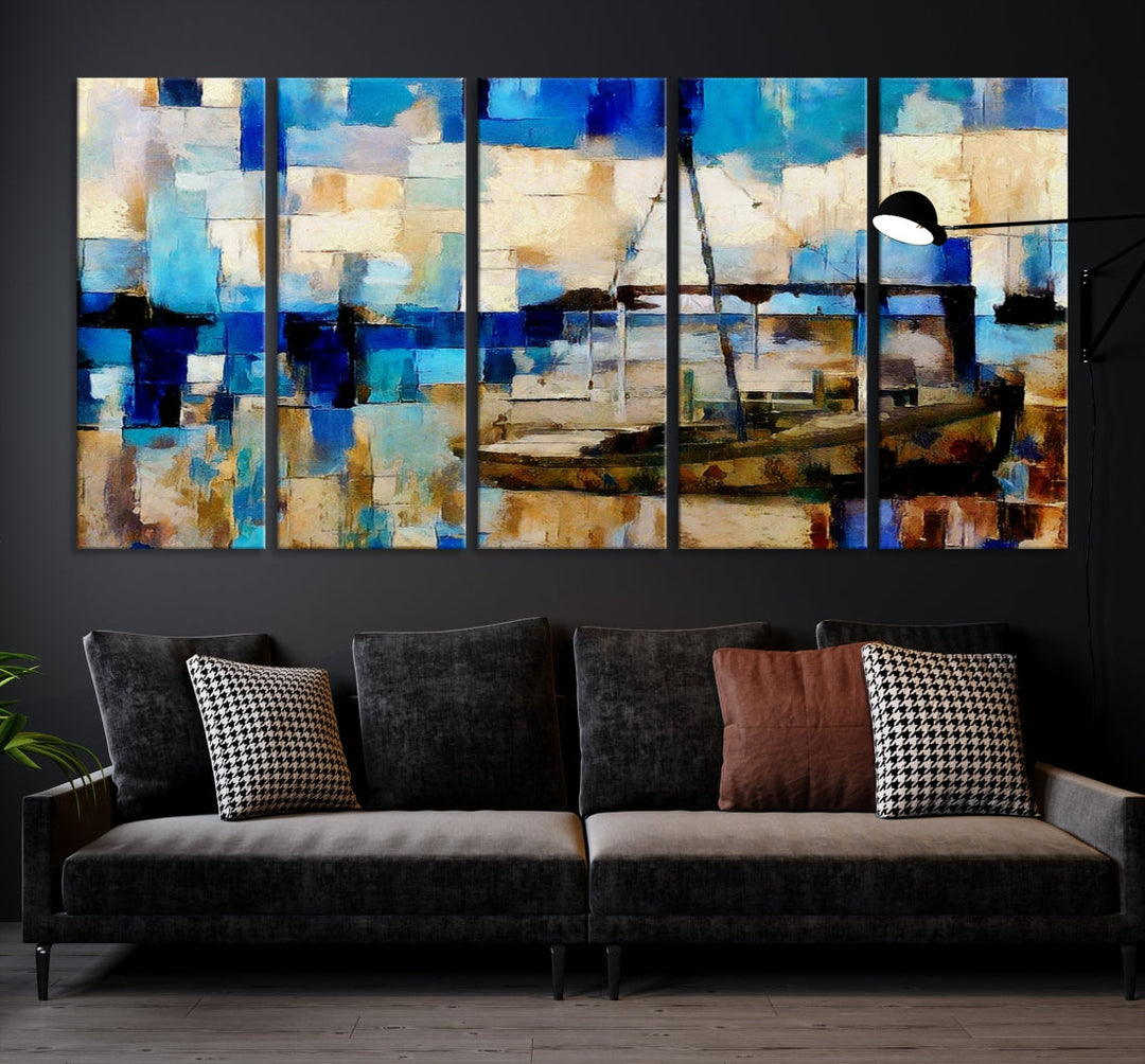 Peinture abstraite de bateau sur toile, impression d’art mural, art nautique
