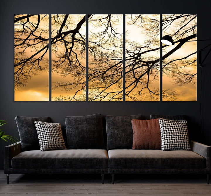 Impresión en lienzo de arte de pared de rama de árbol para sala de estar, oficina, decoración del hogar