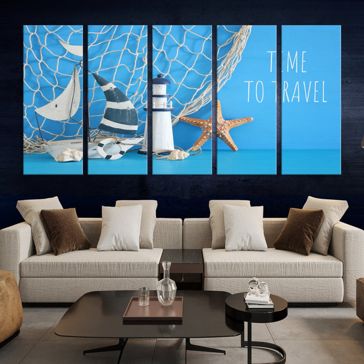 Art mural en forme d'étoile de mer et de phare de bateau à voile Impression sur toile