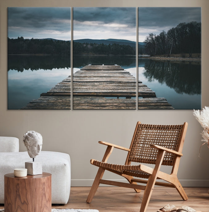 Pont en bois près du lac Wall Art Impression sur toile