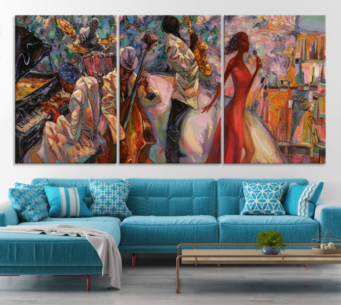 African Musician Women and Jazz Orchestra Wall Art Canvas Print