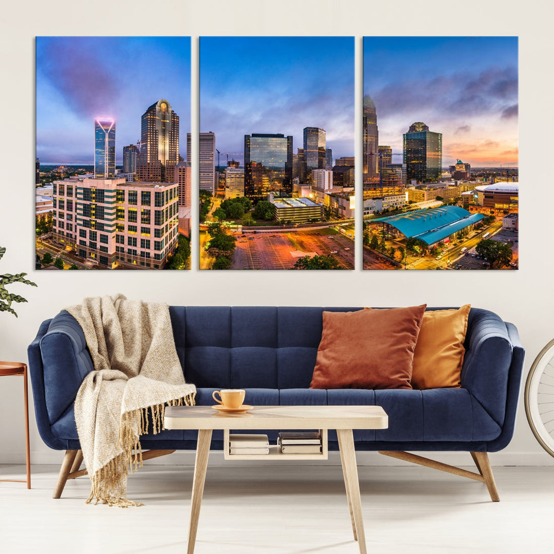 Charlotte City Lights Sunset Purple and Blue Skyline Canvas Print