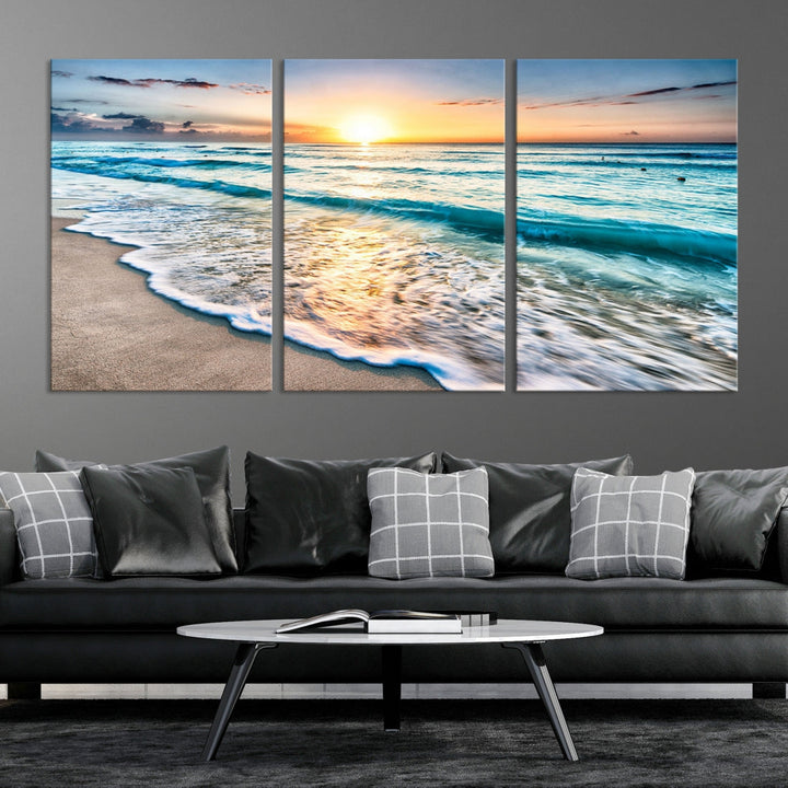 Coastal Ocean Beach Sunset Tropical Island Wall Art Beach Canvas Print