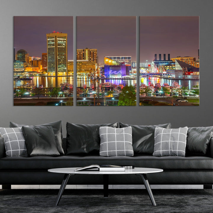 Baltimore City Lights Night Skyline Cityscape View Wall Art Canvas Print