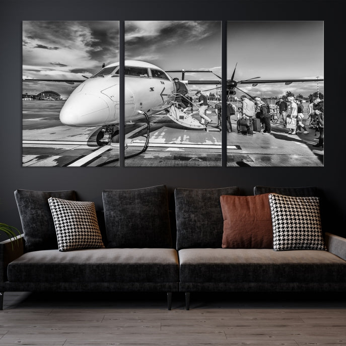 Black and White Narrow Body Aircraft Wall Art Canvas Print