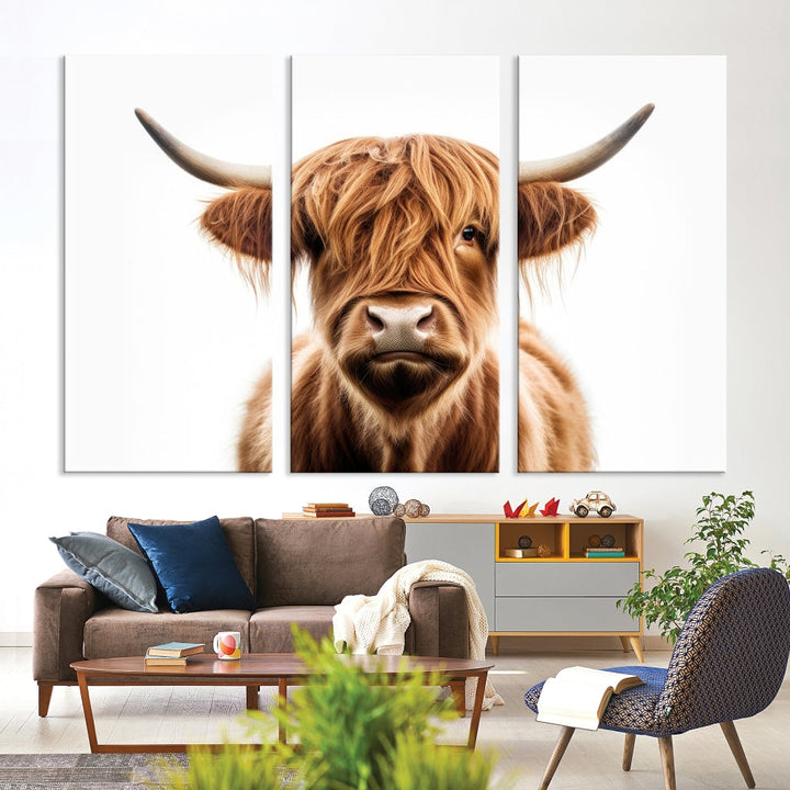 Impresión de lienzo de vaca de las Tierras Altas escocesas Escocia Arte de la pared de la vaca Decoración de la pared rústica Decoración de la granja de la impresión de la vaca Arte del lienzo rústico en blanco y negro Impresión grande