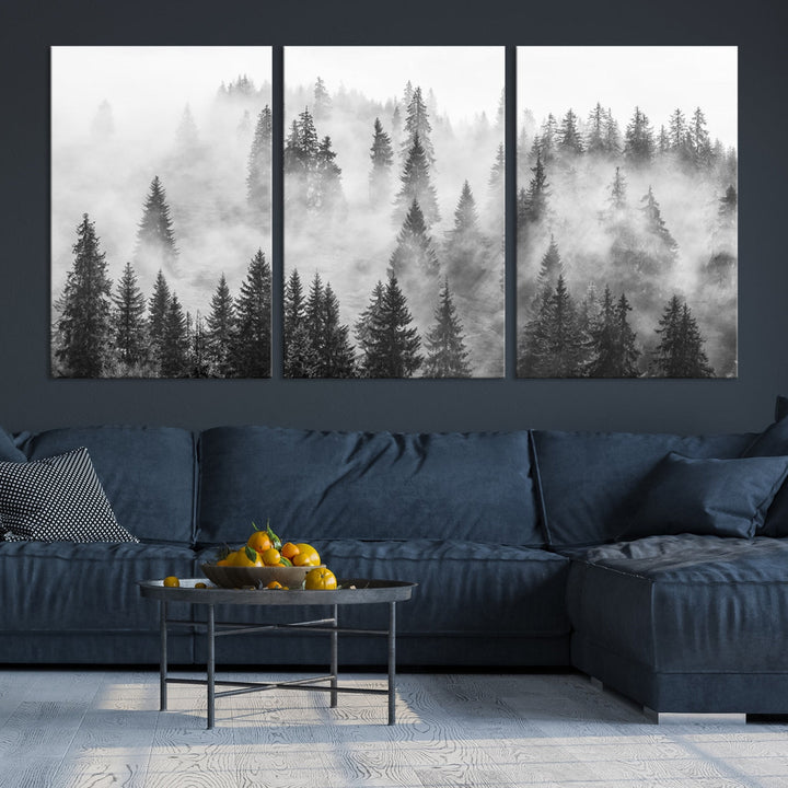 Foggy Forest Wall Art Canvas Print, Misty Trees Wall Art Canvas Print