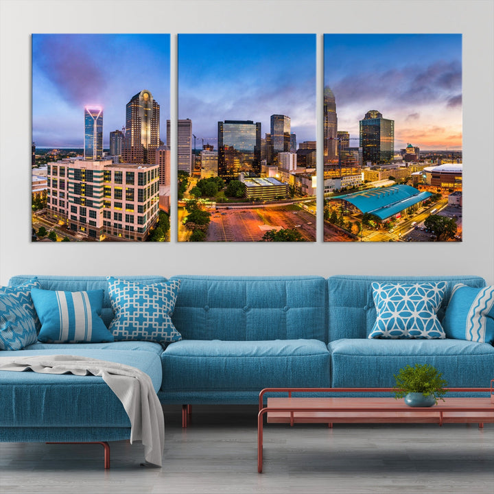 Charlotte City Lights Sunset Purple and Blue Skyline Canvas Print