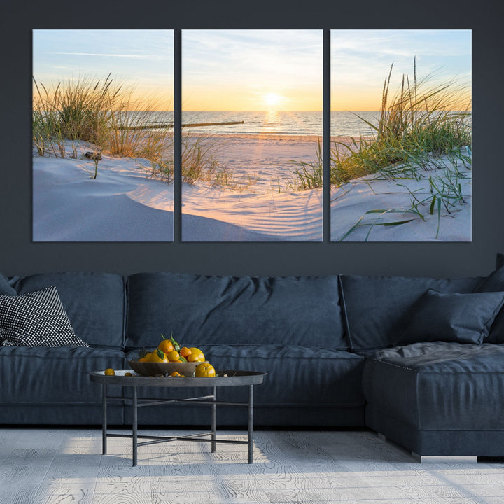 48907 - Arte impreso en lienzo moderno y grande con vista al mar y puesta de sol en la playa