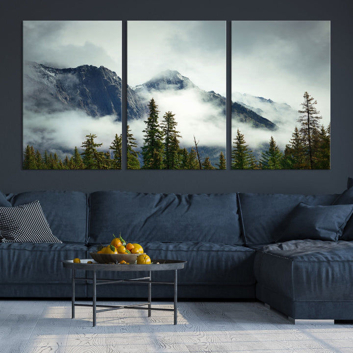 Impression sur toile d’art mural de forêt de montagne brumeuse