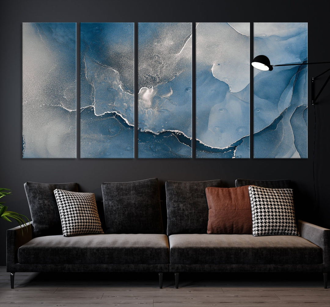 Impression d’art mural sur toile abstraite à effet fluide en marbre gris bleu
