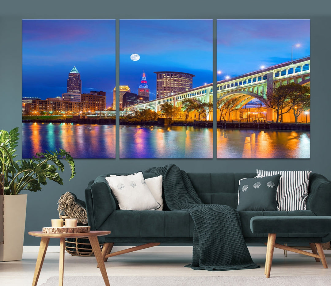 Cleveland Night Skyline Wall Art City Cityscape Canvas Print