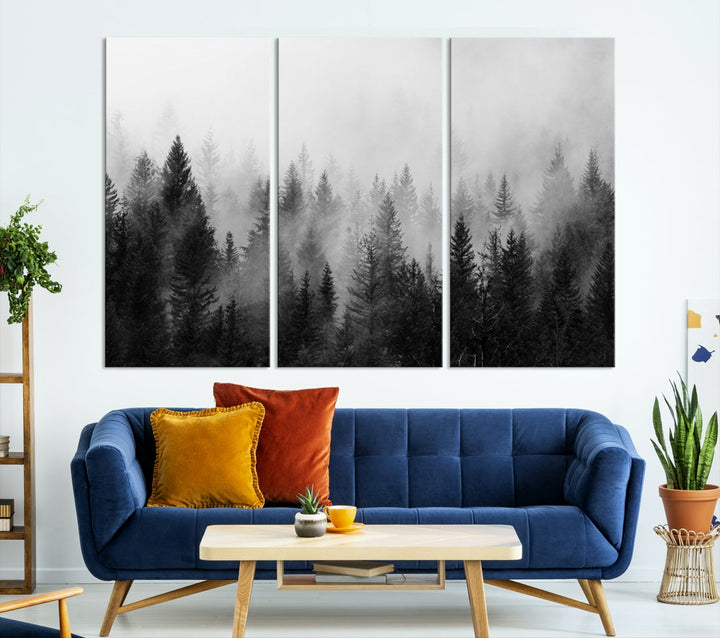 Misty Fogy Forest Wall Art Canvas Print