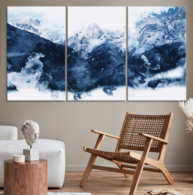 Art mural de montagne abstrait bleu foncé Impression sur toile