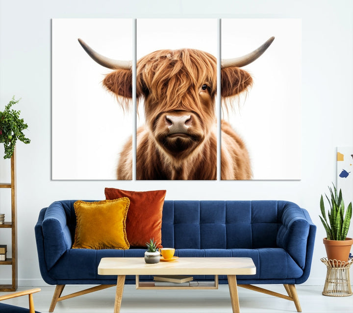 Impresión de lienzo de vaca de las Tierras Altas escocesas Escocia Arte de la pared de la vaca Decoración de la pared rústica Decoración de la granja de la impresión de la vaca Arte del lienzo rústico en blanco y negro Impresión grande
