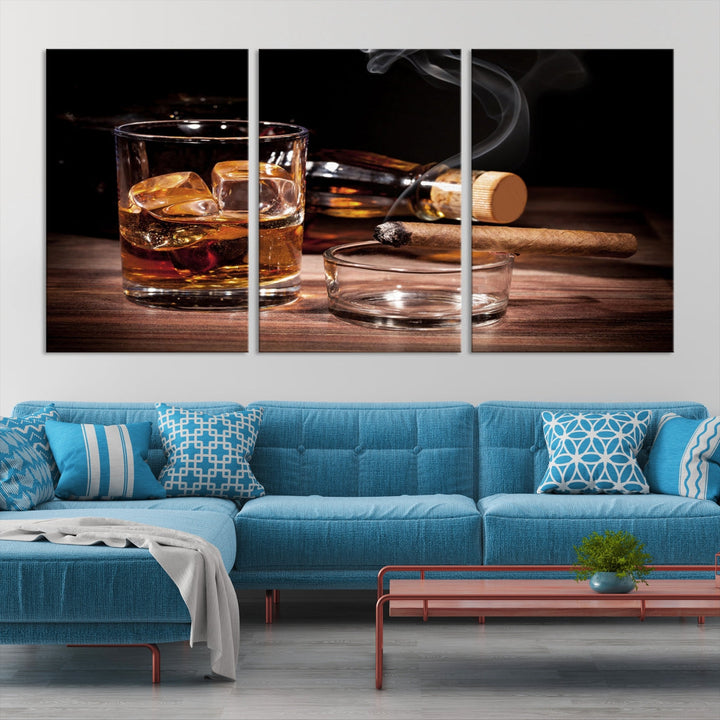 Elegante whisky arte lienzo impresión gran whisky impresión cigarros cubanos arte moderno arte de la pared