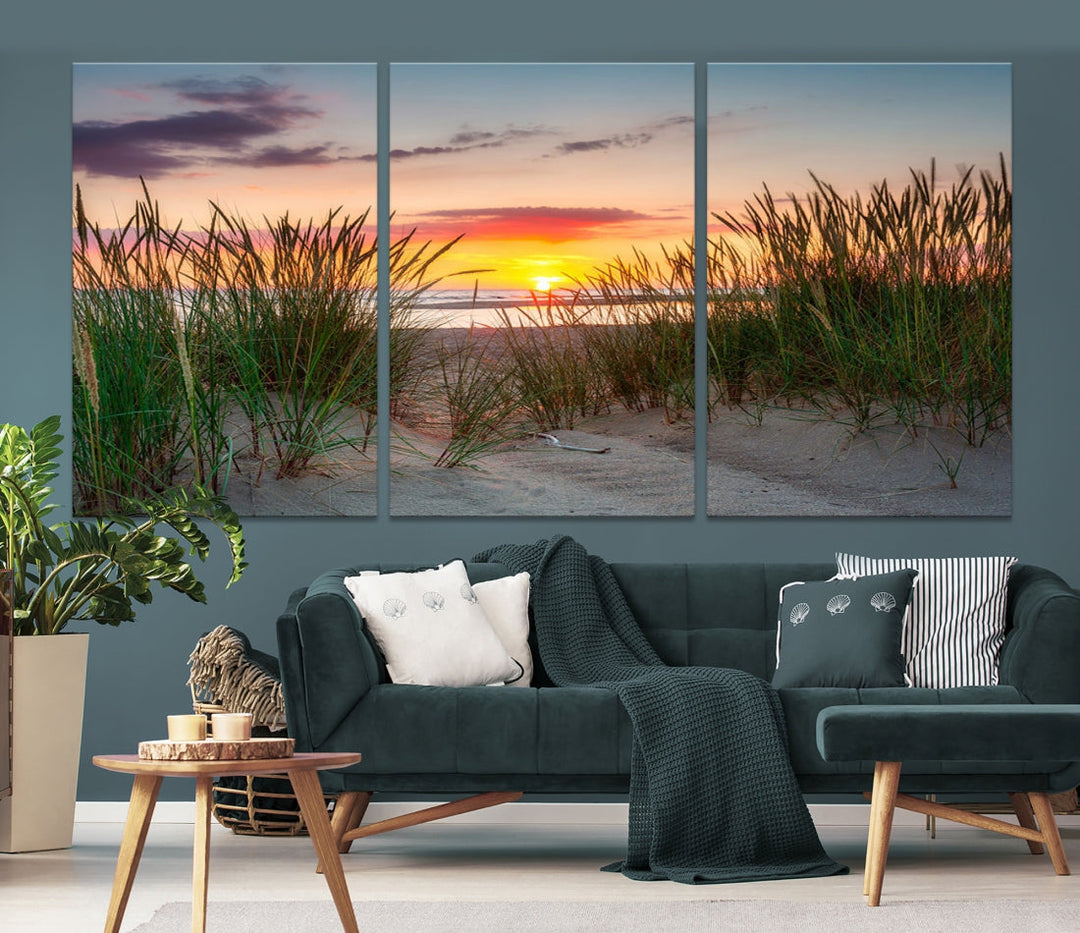 Impression sur toile d’art mural de plage côtière au coucher du soleil