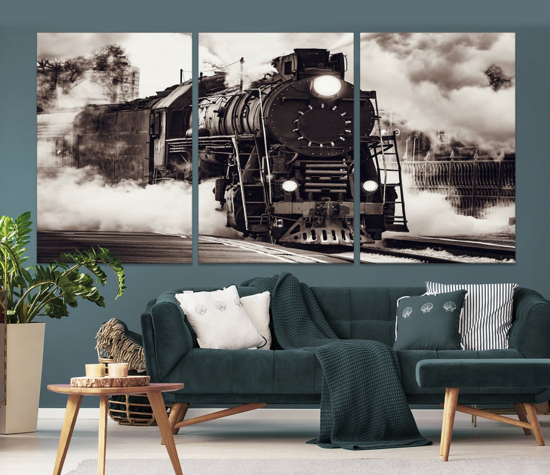 Black and White Steam Locomotive Canvas Wall Art Print