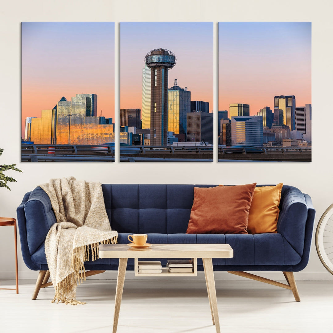 Dallas City Lights Sunrise Skyline Cityscape View Wall Art Canvas Print