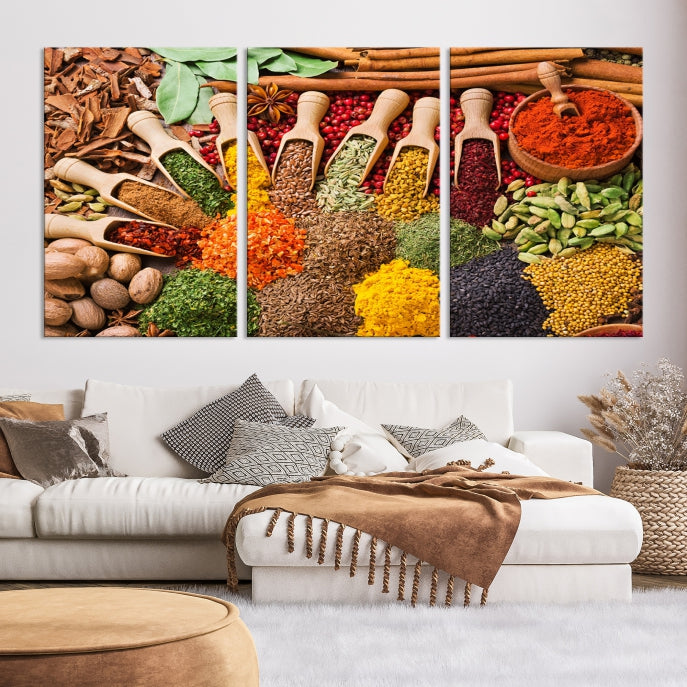 Colorful Herbs and Spices Kitchen Wall Art Canvas Print