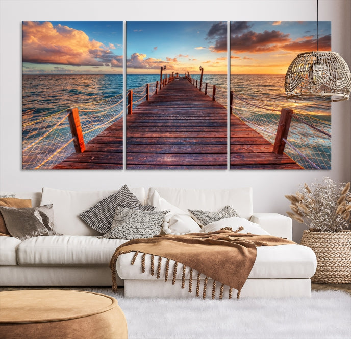 Sunset and Wood Pier Wall Art Canvas Print