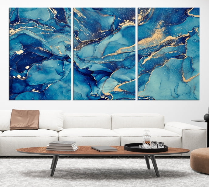 Impression d’art mural sur toile abstraite à effet fluide en marbre bleu
