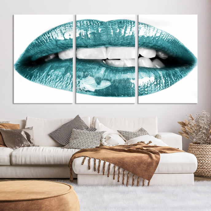 Art mural lèvres bleues Impression sur toile
