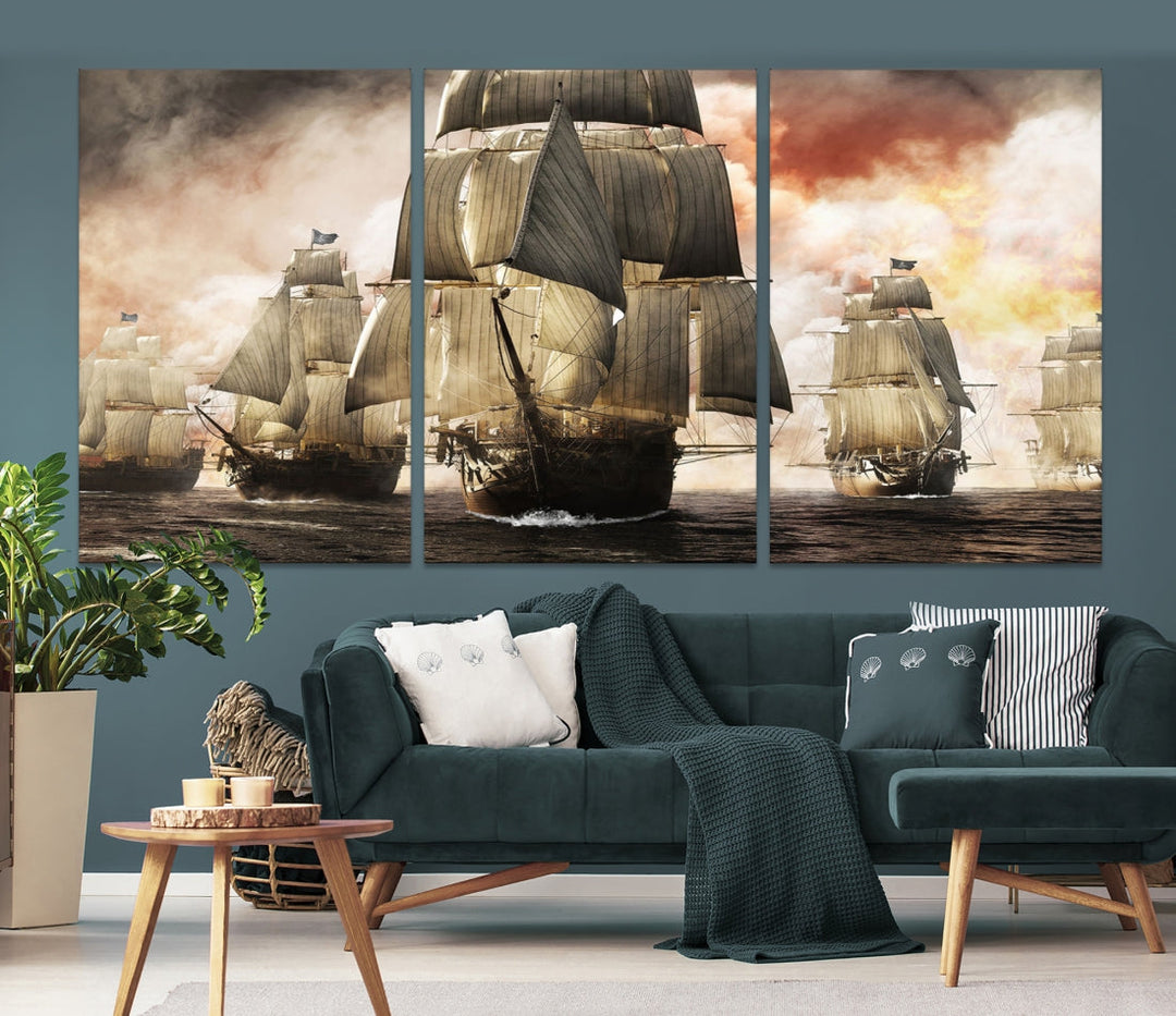 Pirate Fleet Canvas Wall Art Print Pirate Ships Canvas Print vintage Painting Art Nautique Wall Art