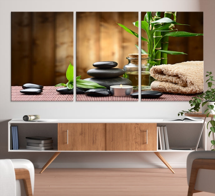 Lienzo decorativo para pared con piedras zen y bambú