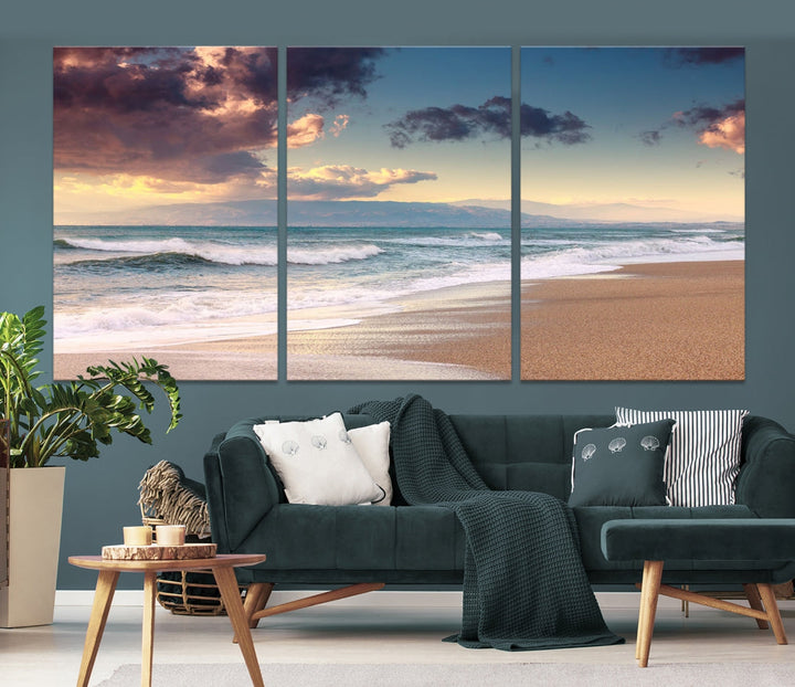 Temps nuageux plage coucher de soleil lever du soleil Art mural impression sur toile