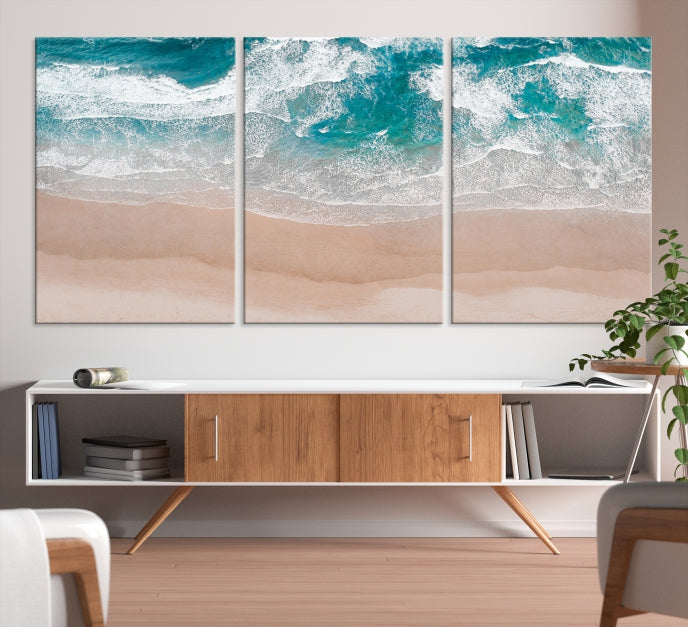 Impression sur toile d’art mural de mer bleue et de plage