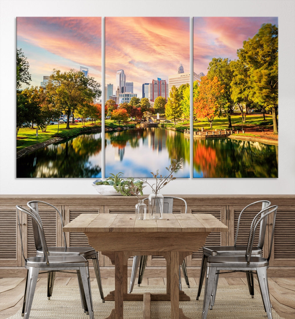 Charlotte City Park Sunset Pink and Orange Skyline Canvas Print