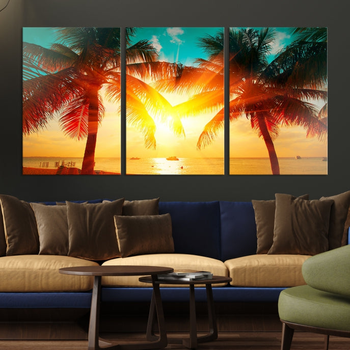 Art mural Coucher de soleil sur une plage tropicale Impression sur toile
