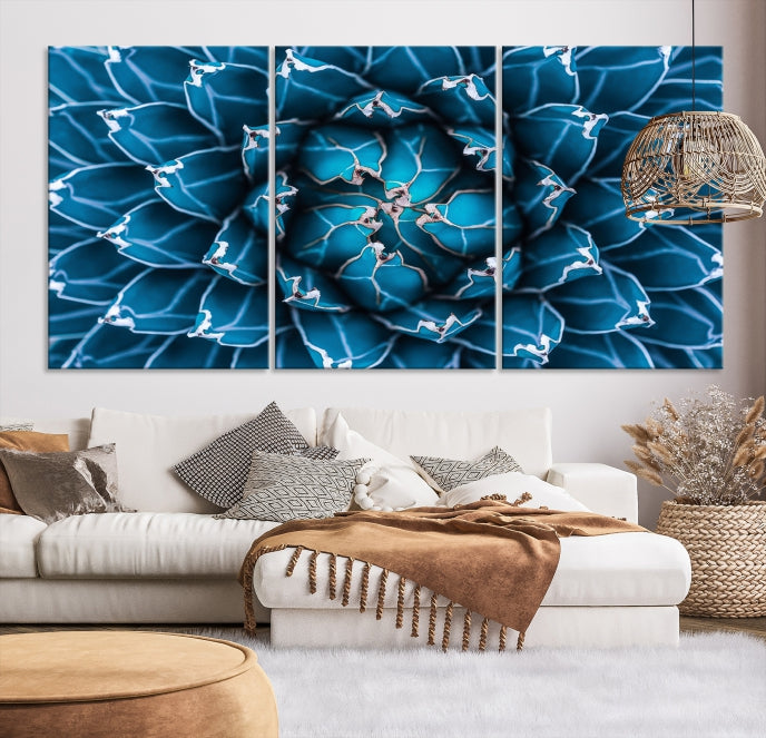 Impresión en lienzo de arte de pared grande con flor de agave azul Éxito