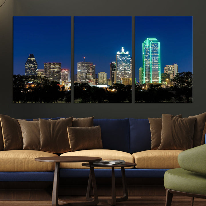 Dallas City Night Blue Skyline Paysage urbain Vue murale Impression sur toile