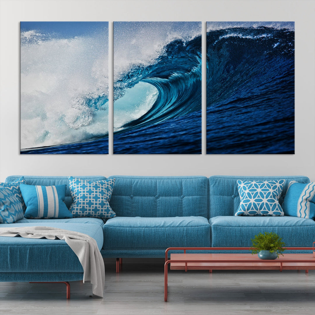 Impression sur toile d'art mural sur toile d'océan de grande vague bleue