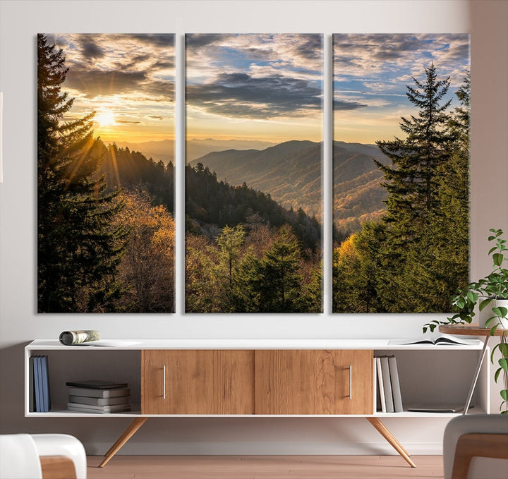 Sunrise In Smoky Mountains Wall Art Canvas Print