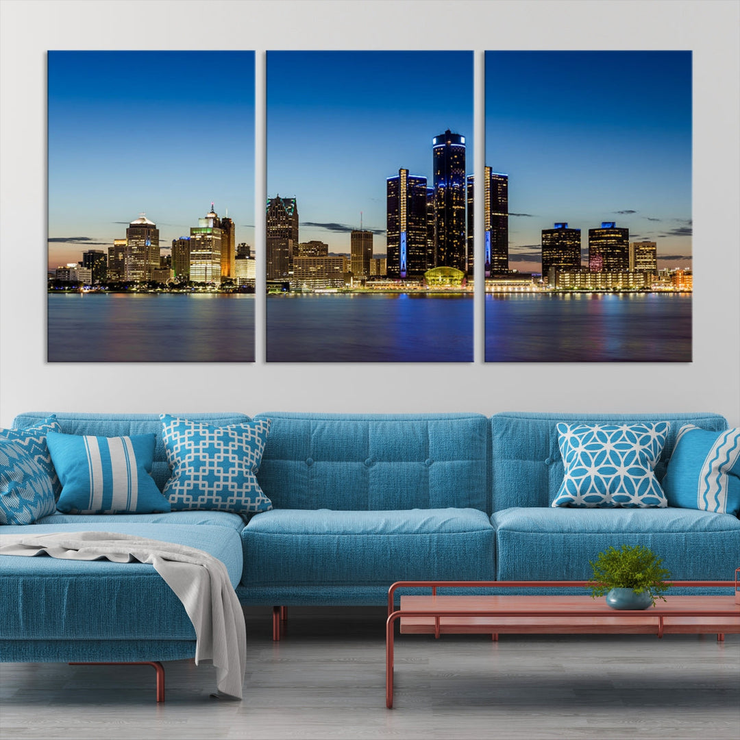 Detroit City Lights Sunrise Skyline Cityscape View Wall Art Impression sur toile