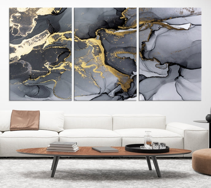 Black Marble Fluid Effect Wall Art Abstract Canvas Wall Art Print