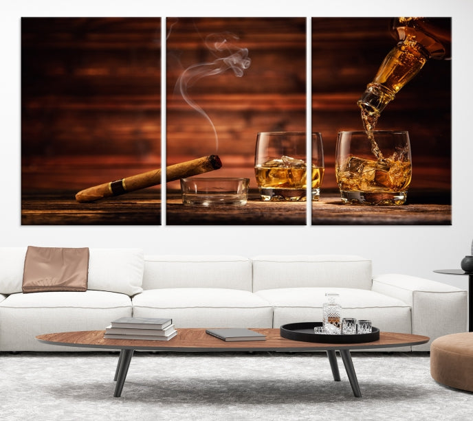 Lienzo decorativo para pared grande con whisky y cigarros