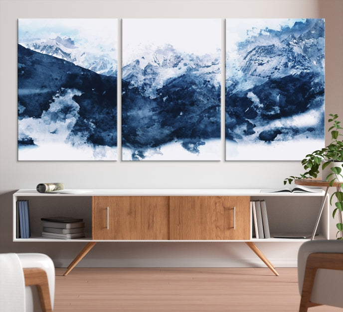 Art mural de montagne abstrait bleu foncé Impression sur toile