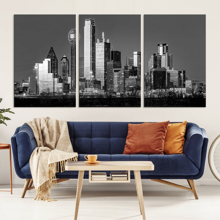 Skyline de la ciudad de Dallas Arte de pared en blanco y negro Paisaje urbano Lienzo