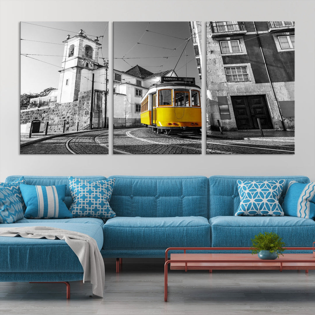 Yellow Lisbon Tram Canvas Wall Art Print