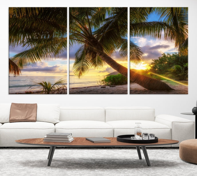 Tropical Island Sunset on the Beach Palms Wall Art Canvas Print