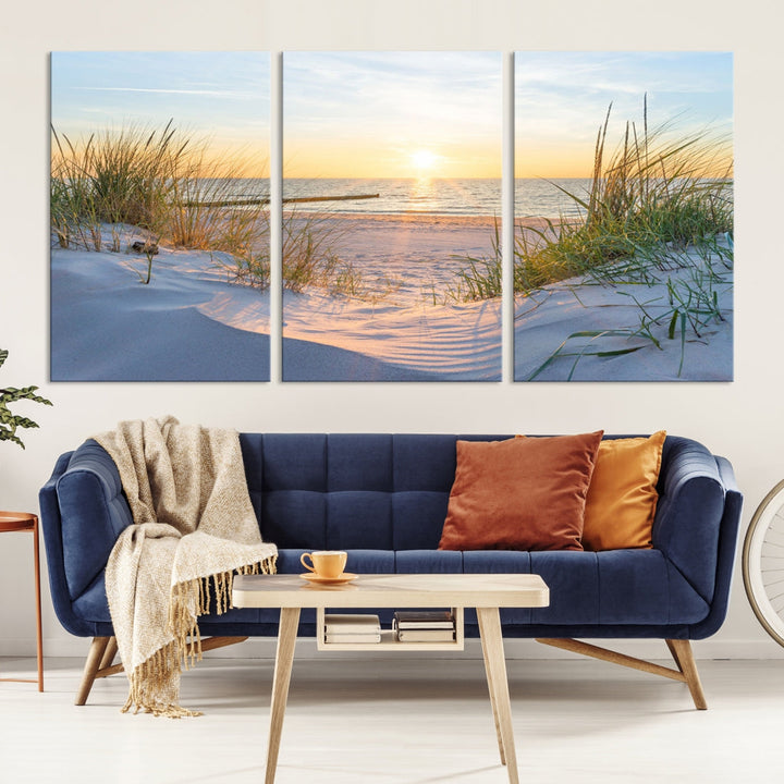 48907 - Arte impreso en lienzo moderno y grande con vista al mar y puesta de sol en la playa