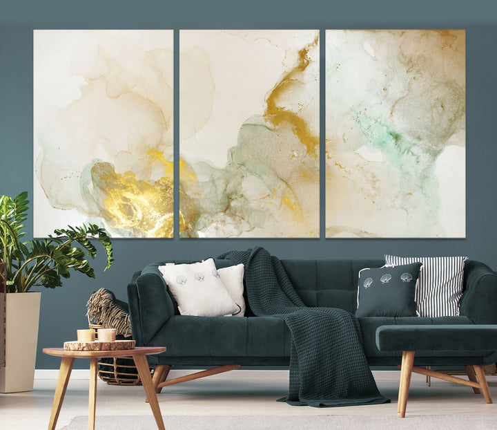 Impression d’art mural sur toile abstraite à effet fluide en marbre jaune