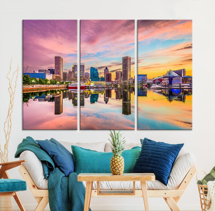 Baltimore City Lights Sunset Pink and Orange Skyline Canvas Print
